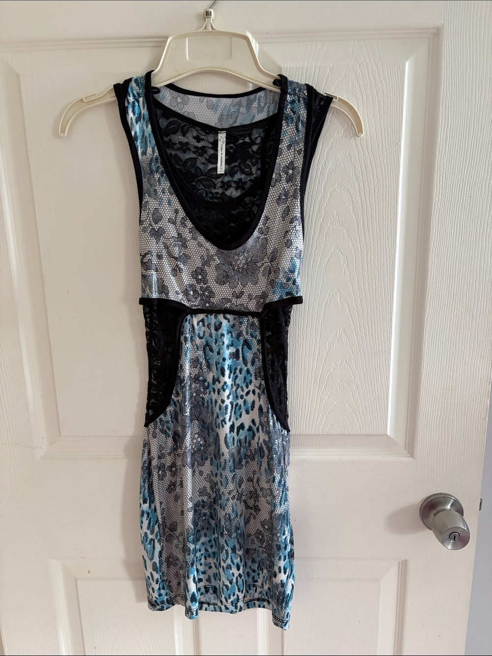 Blue & Gray Animal Print Lace-Accent Tank Dress